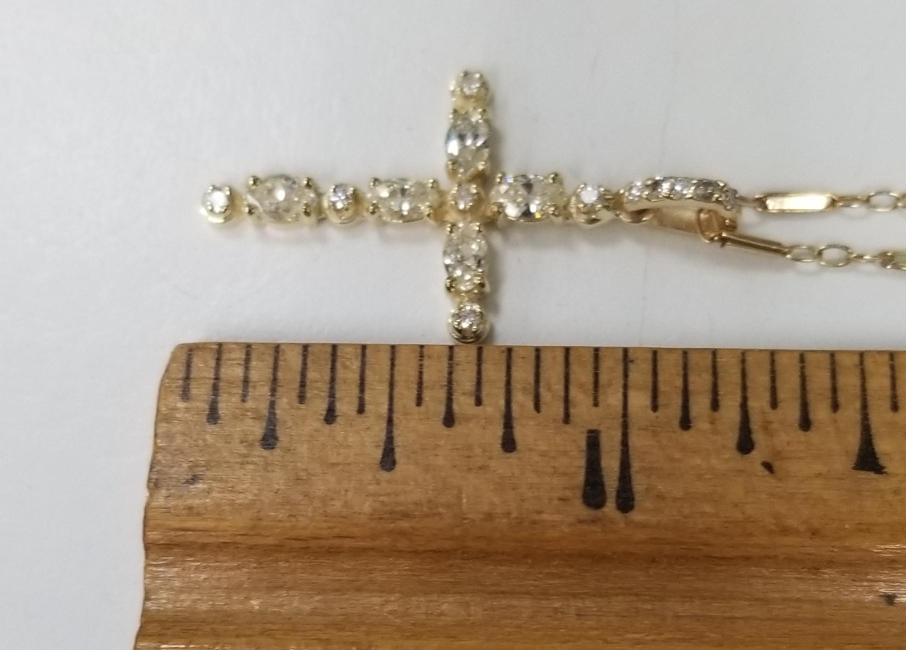 14 Karat Yellow Gold Diamond Cross Total Weight .86pts In New Condition For Sale In Los Angeles, CA