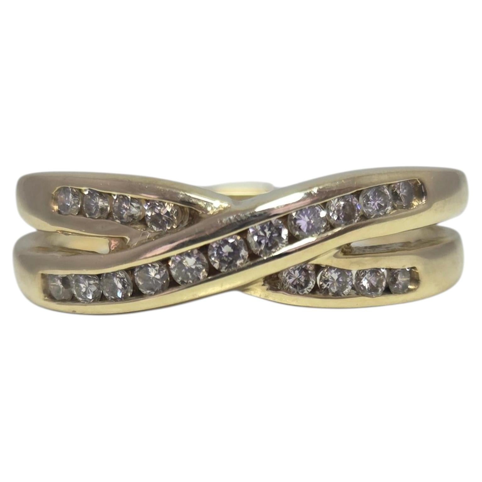 14K Yellow Gold Diamond Crossover Band Ring Size 7.25 #24120 For Sale