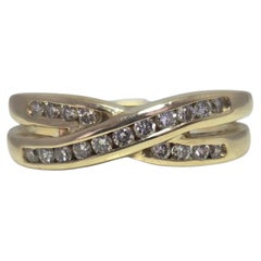 14K Yellow Gold Diamond Crossover Band Ring Size 7.25 #24120