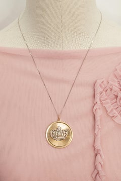 14K Yellow Gold Diamond Crown Circle Pendant