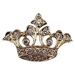 14K Yellow Gold Diamond Crown Pin/Brooch #24381