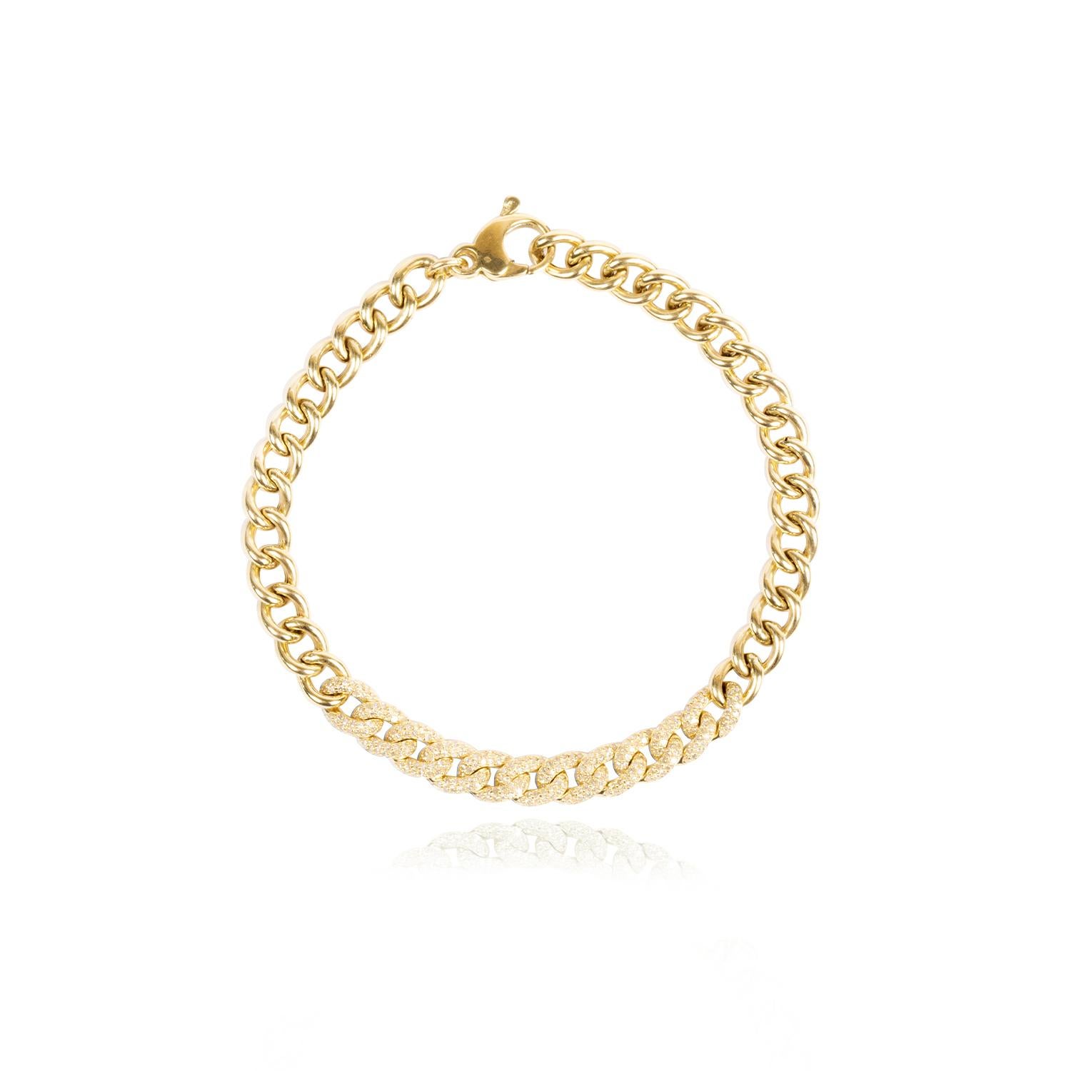 Contemporary 14k Yellow Gold Diamond Cuban Link Bracelet For Sale