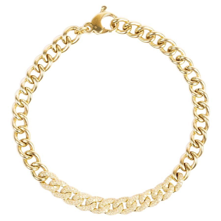 14k Yellow Gold Diamond Cuban Link Bracelet For Sale