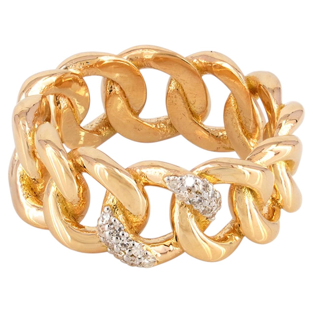 14k Yellow Gold Diamond Cuban Link Chain Full Band Ring Fine Jewelry US 7