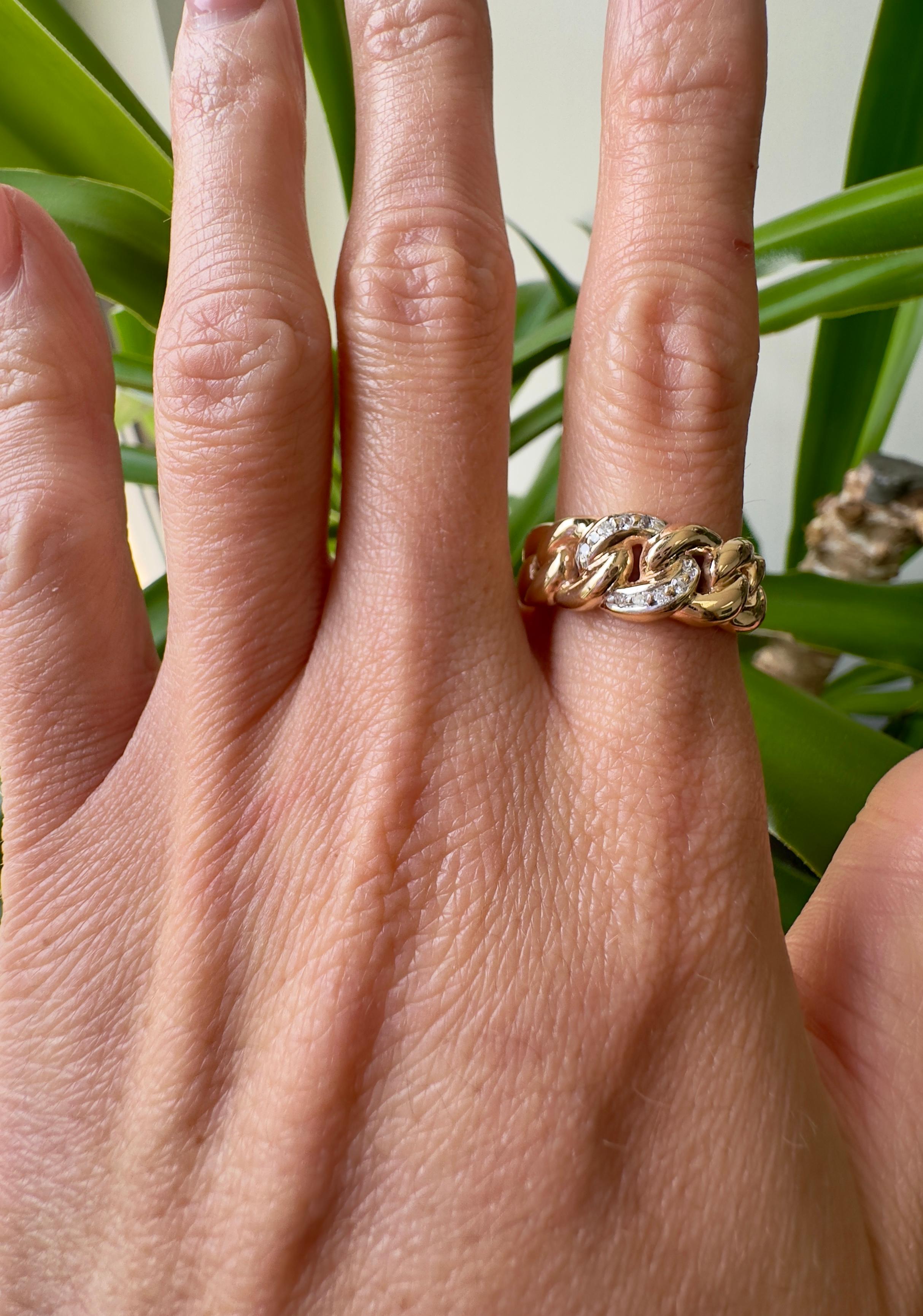 Women's or Men's 14k Yellow Gold Diamond Cuban Link Ring For Sale