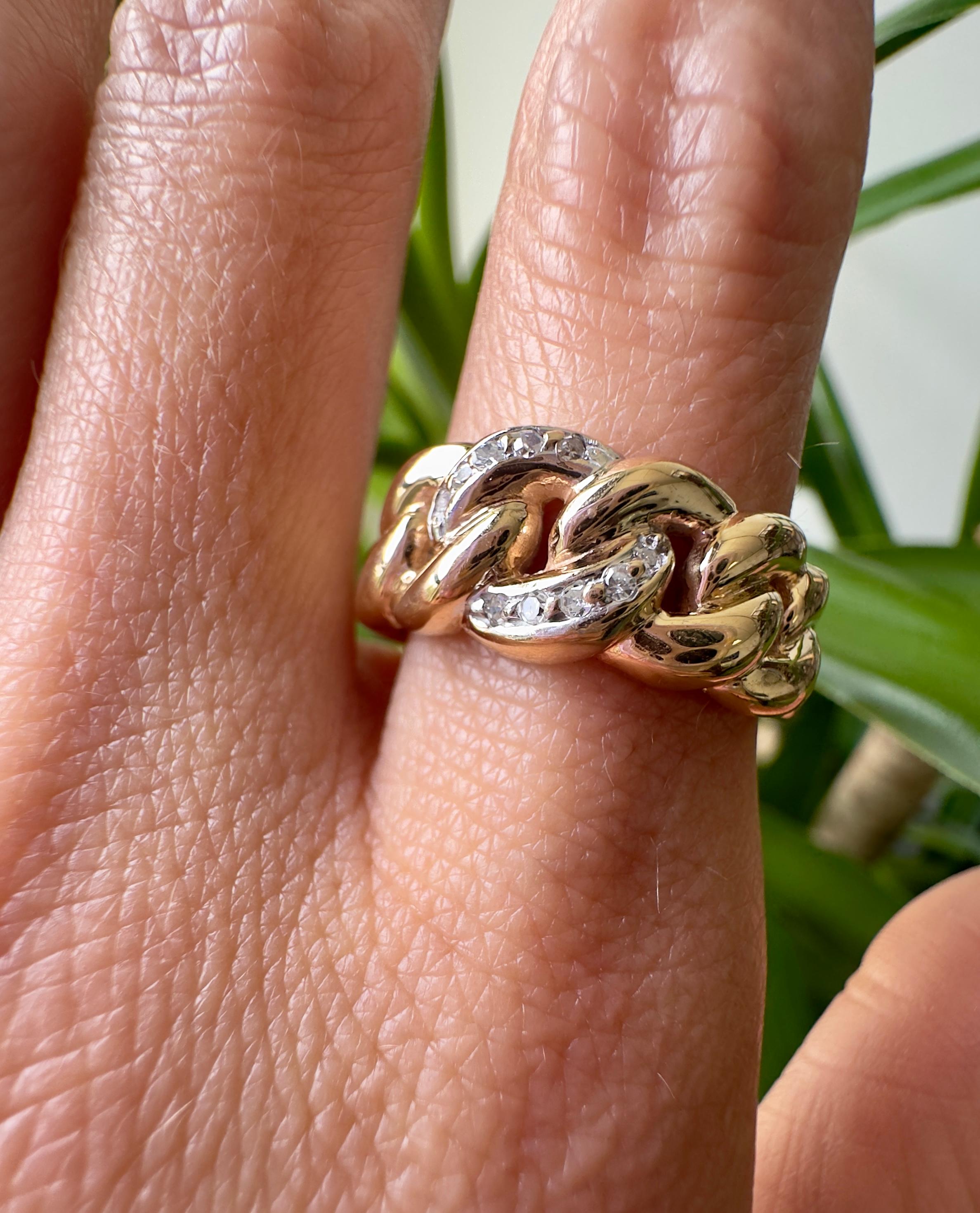 14k Yellow Gold Diamond Cuban Link Ring For Sale 1
