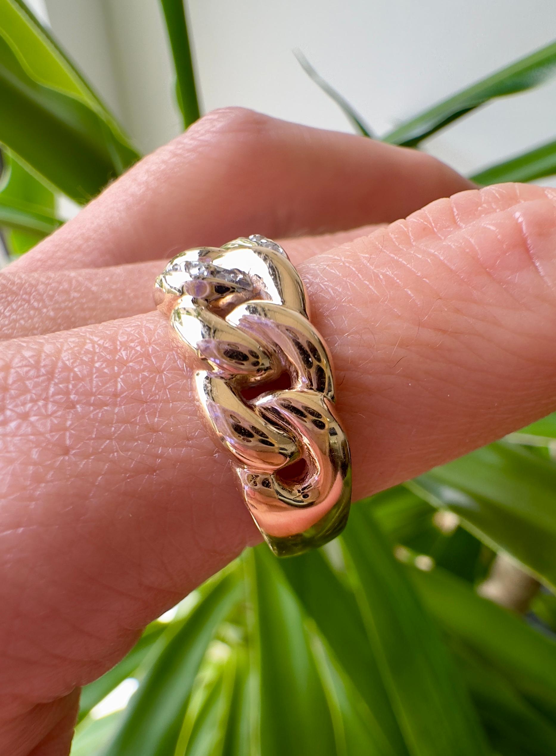 14k Yellow Gold Diamond Cuban Link Ring For Sale 2