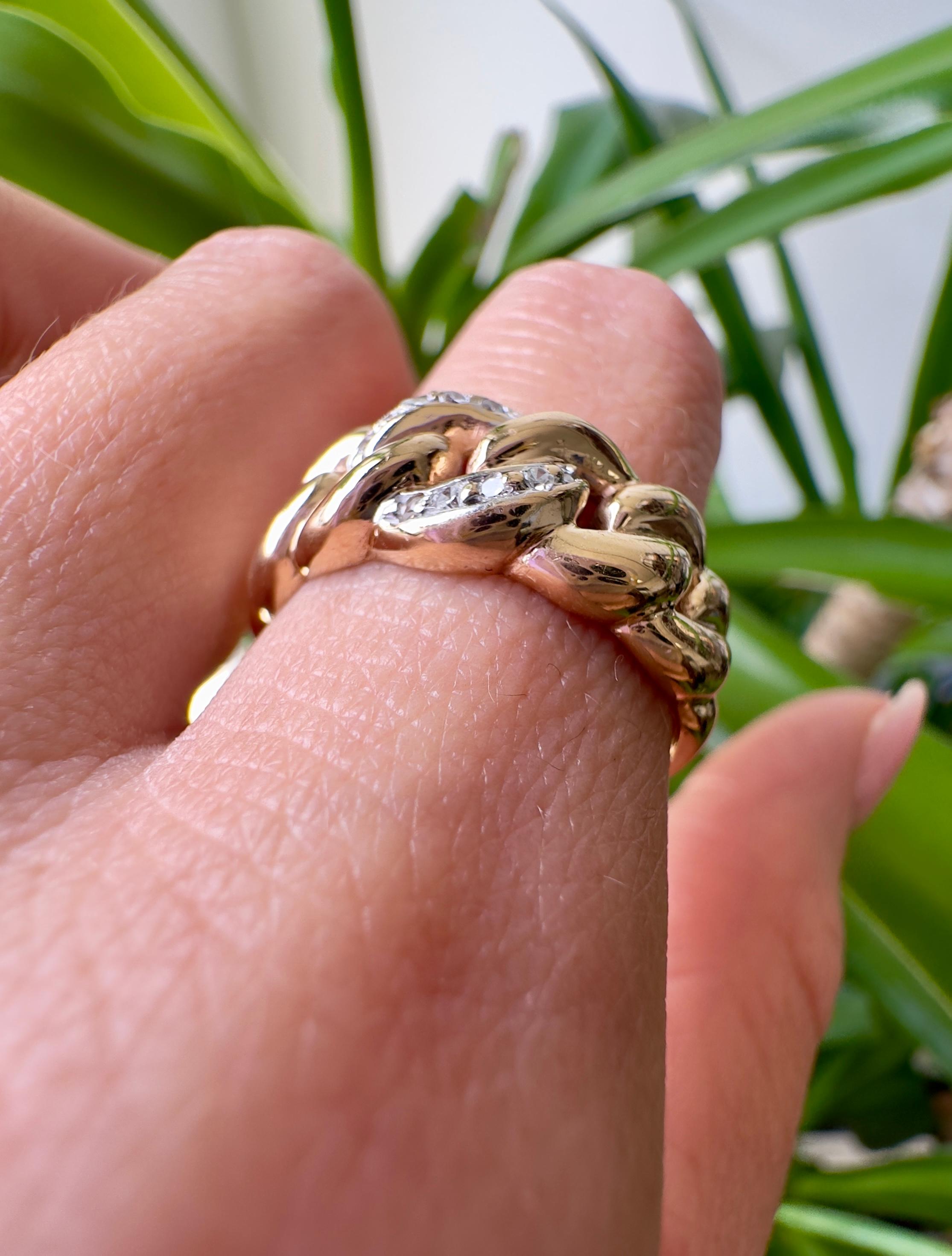14k Yellow Gold Diamond Cuban Link Ring For Sale 3