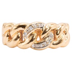 Anillo Eslabón Cubano Diamante Oro Amarillo 14k