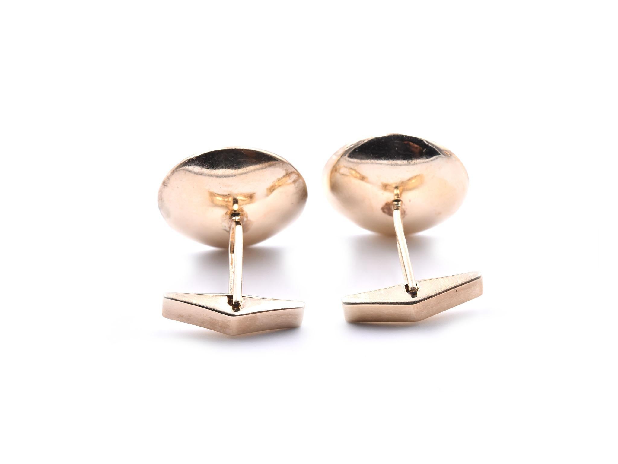 Men's 14 Karat Yellow Gold Diamond Cufflinks For Sale