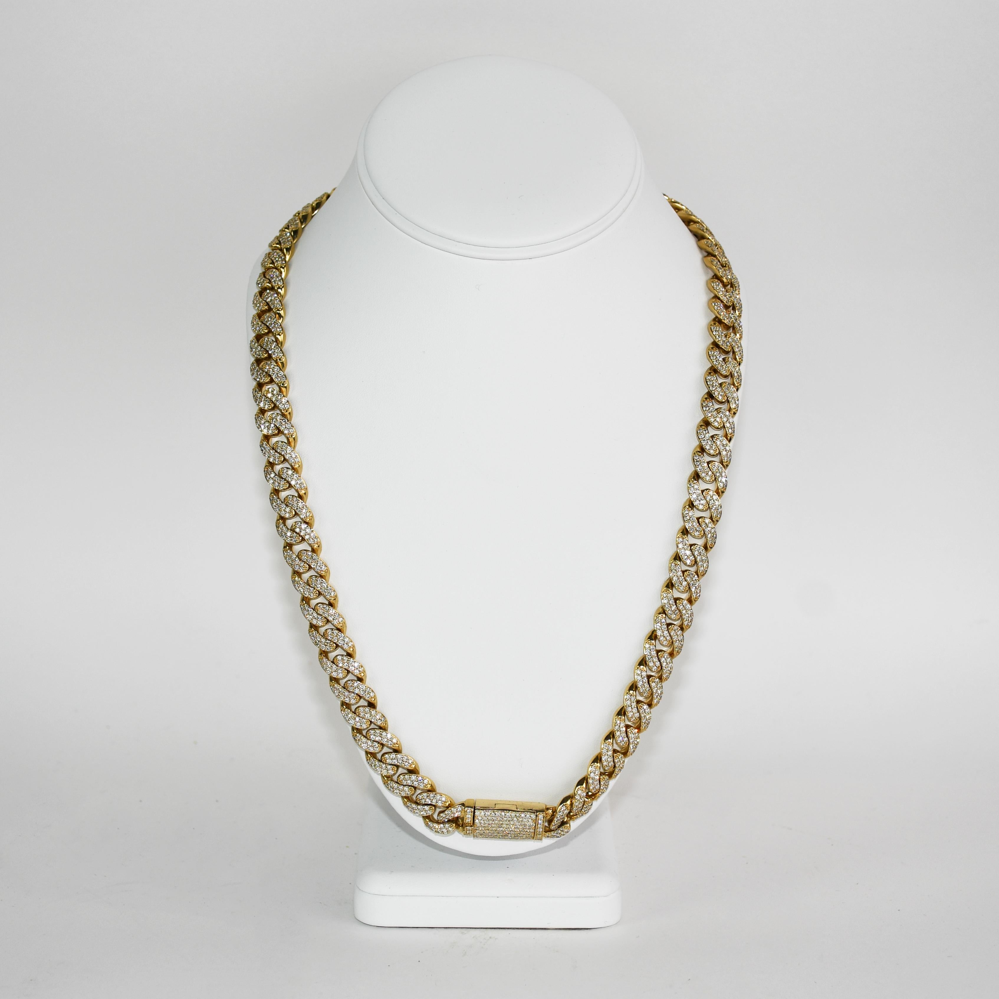 Chaîne à maillons en or jaune 14K et diamants 25.00ct Unisexe en vente