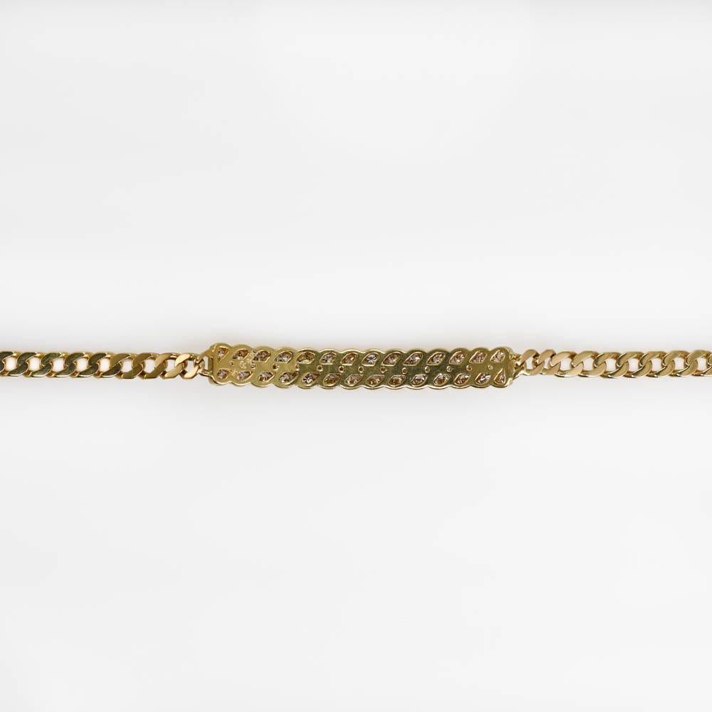 Bracelet à maillons en or jaune 14K et diamants, 10.9gr 1.15tdw
Bracelet en or jaune 14k avec diamants. 
Il y a 1,00tdw de coupes rondes brillantes.
VS-SI Clarté, J-K-L Couleur.
Estampillé et testé 14k, il pèse 10,9gr.
Taille 7 1/2.
