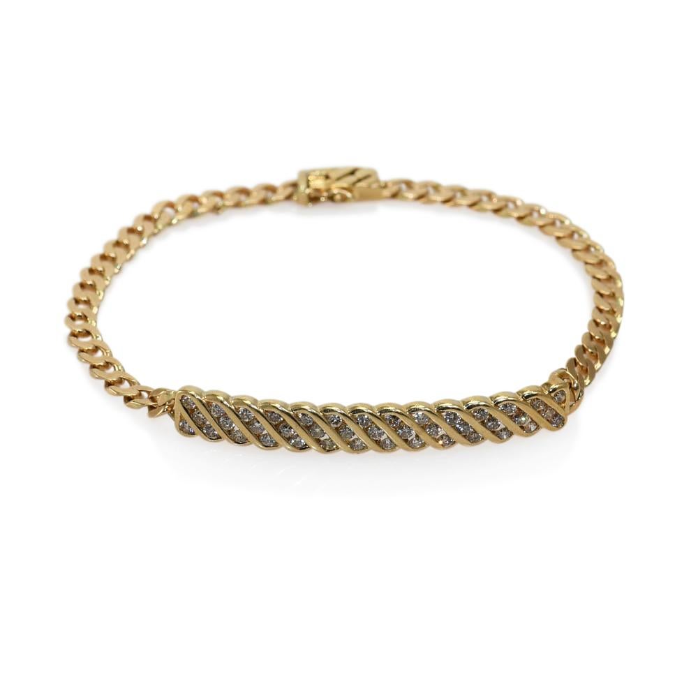 14K Yellow Gold Diamond Curb Link Chain Bracelet 1.15ct