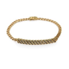 14K Yellow Gold Diamond Curb Link Chain Bracelet 1.15ct