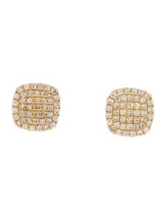 14K Yellow Gold Diamond Cushion Shape Pave Stud Earrings