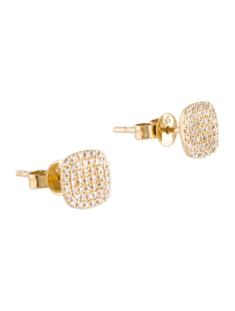 Baguette Cut 14K Yellow Gold Diamond Cushion Shape Pave Stud Earrings For Sale