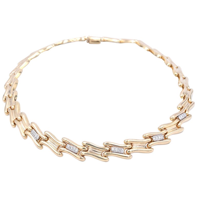 14 Karat Yellow Gold Diamond Custom Link Necklace For Sale at 1stdibs