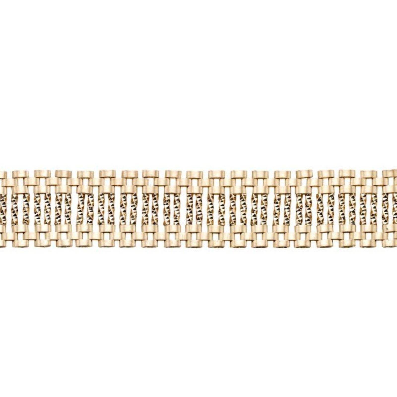 Women's or Men's 14 Karat Yellow Gold Diamond Cut Bar Link Panther Bracelet For Sale
