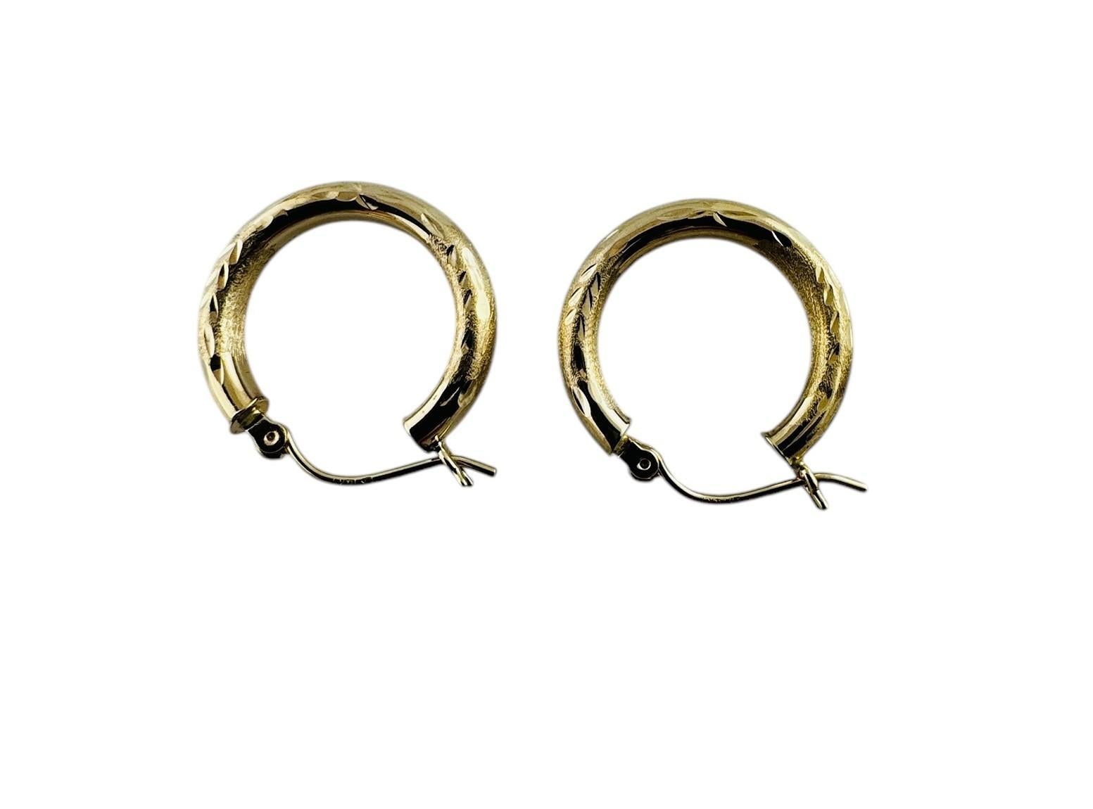 Women's 14K Yellow Gold Diamond Cut Circular Hoop Earrings #20692