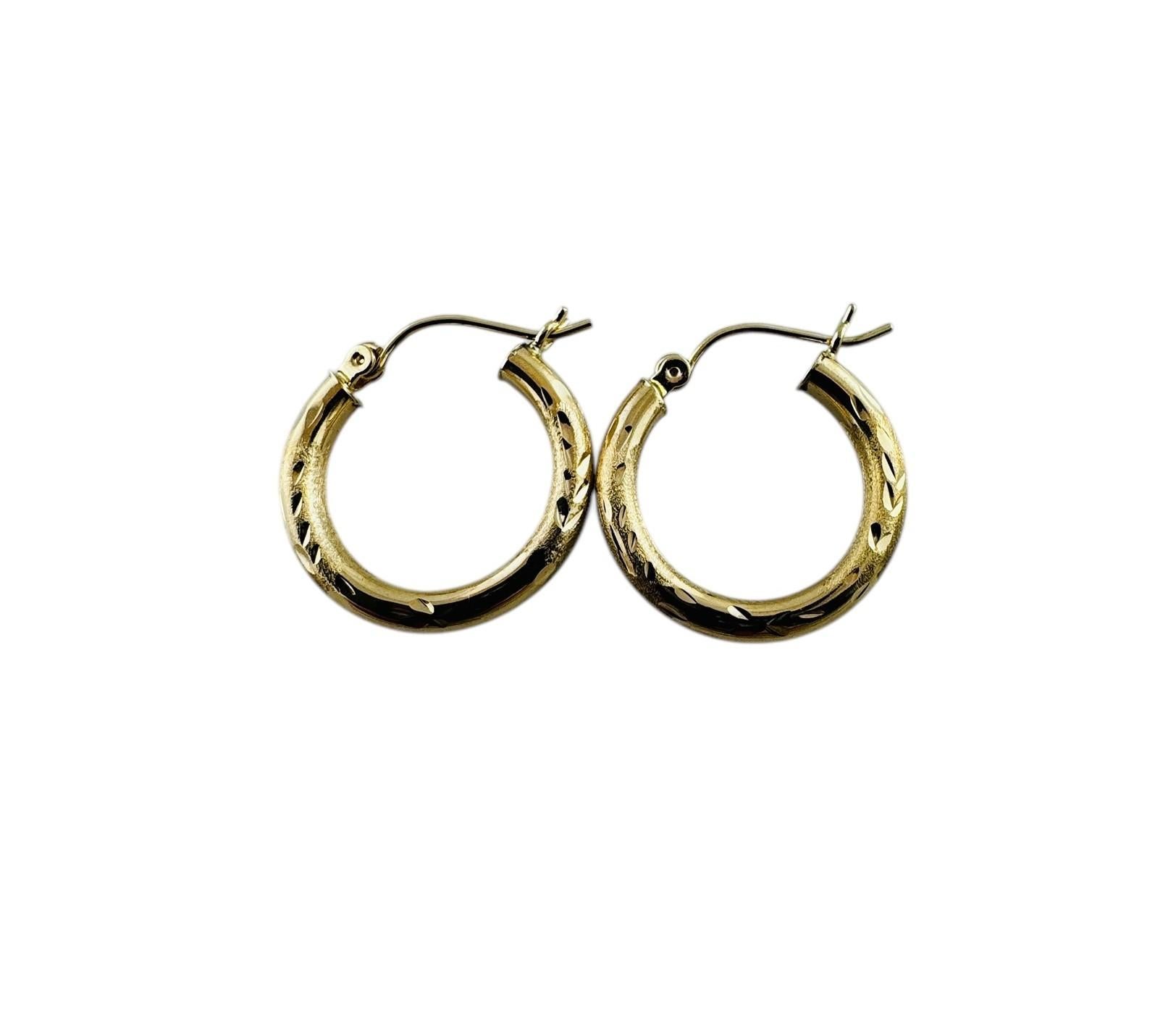 14K Yellow Gold Diamond Cut Circular Hoop Earrings #20692 1