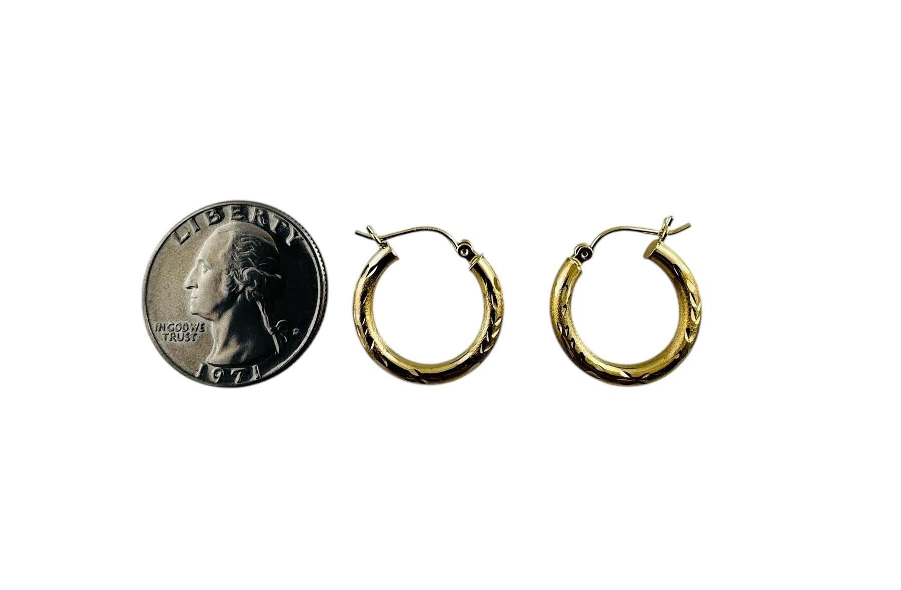 14K Yellow Gold Diamond Cut Circular Hoop Earrings #20692 2