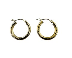 14K Yellow Gold Diamond Cut Circular Hoop Earrings #20692