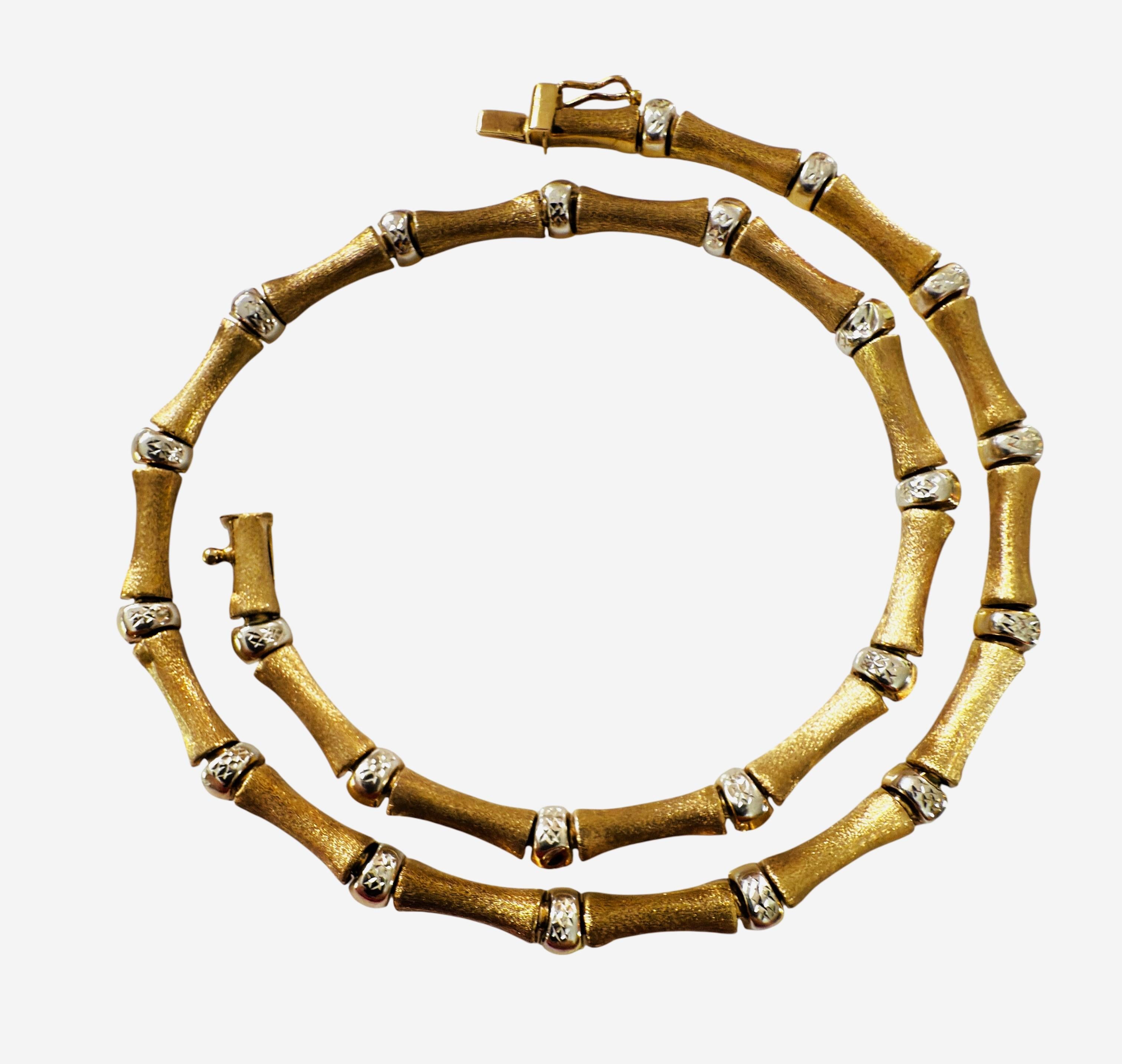 Collier de bambou en or jaune 14k et connecteurs taillés en diamant 17