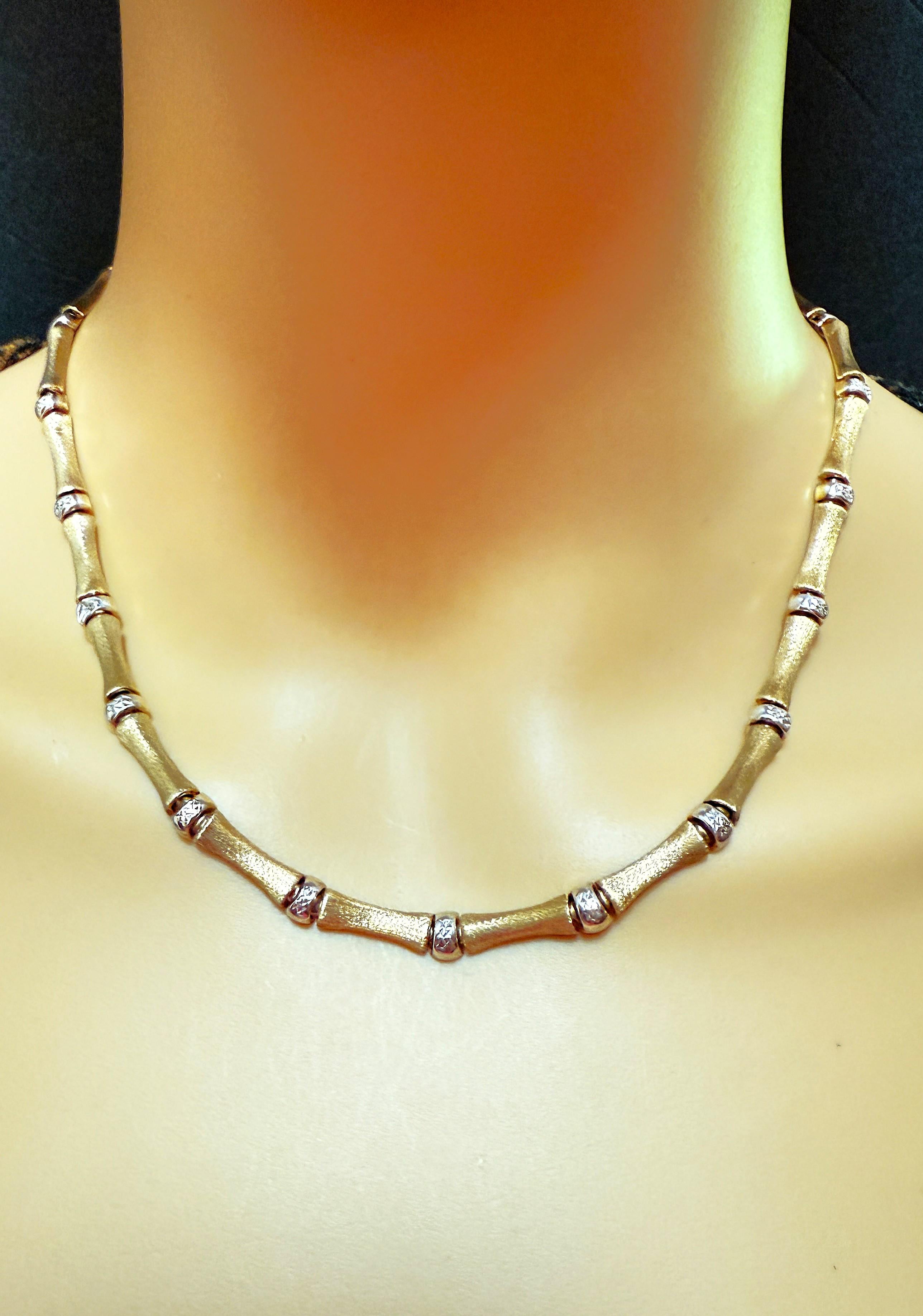 Collier de bambou en or jaune 14k et connecteurs taillés en diamant 17