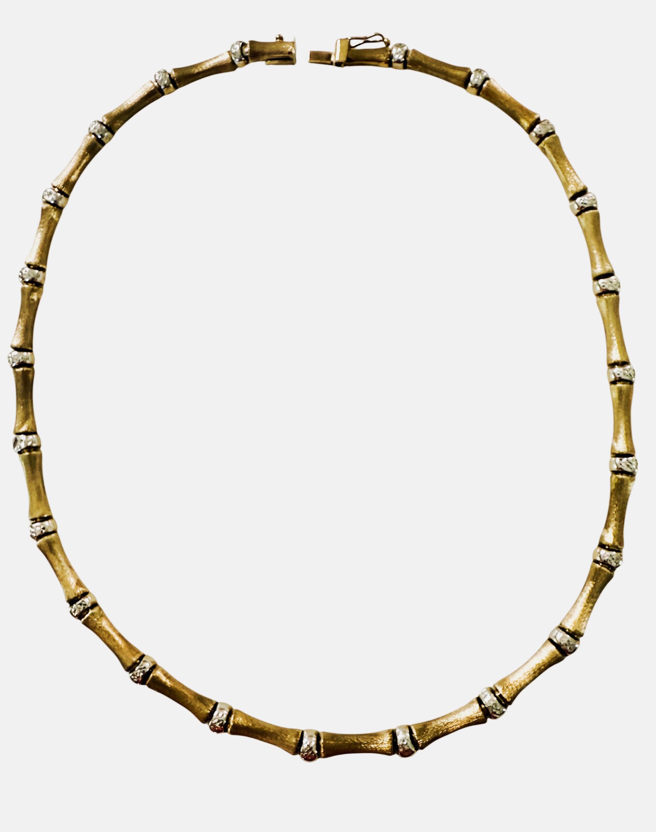 Collier de bambou en or jaune 14k et connecteurs taillés en diamant 17