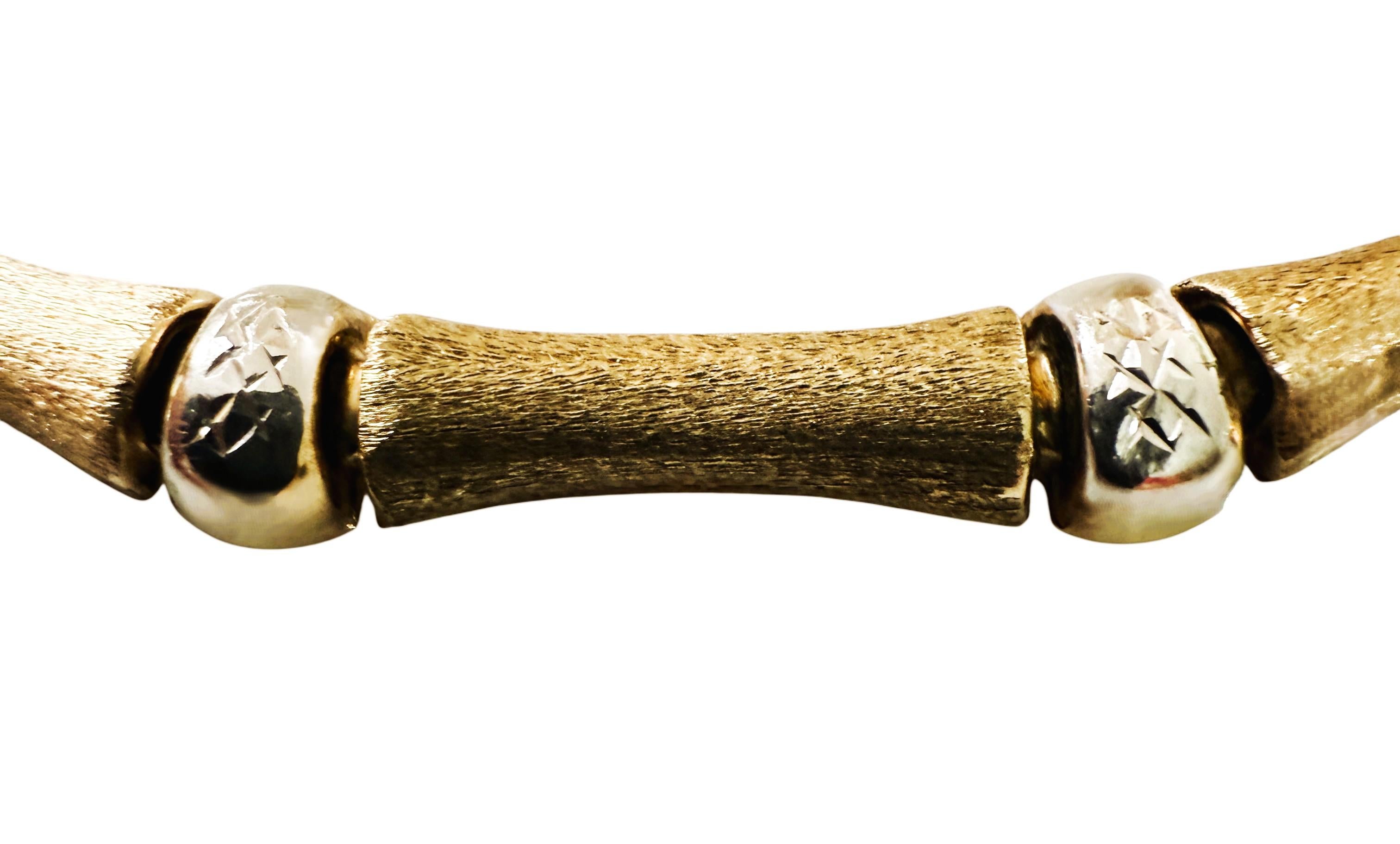 Collier de bambou en or jaune 14k et connecteurs taillés en diamant 17