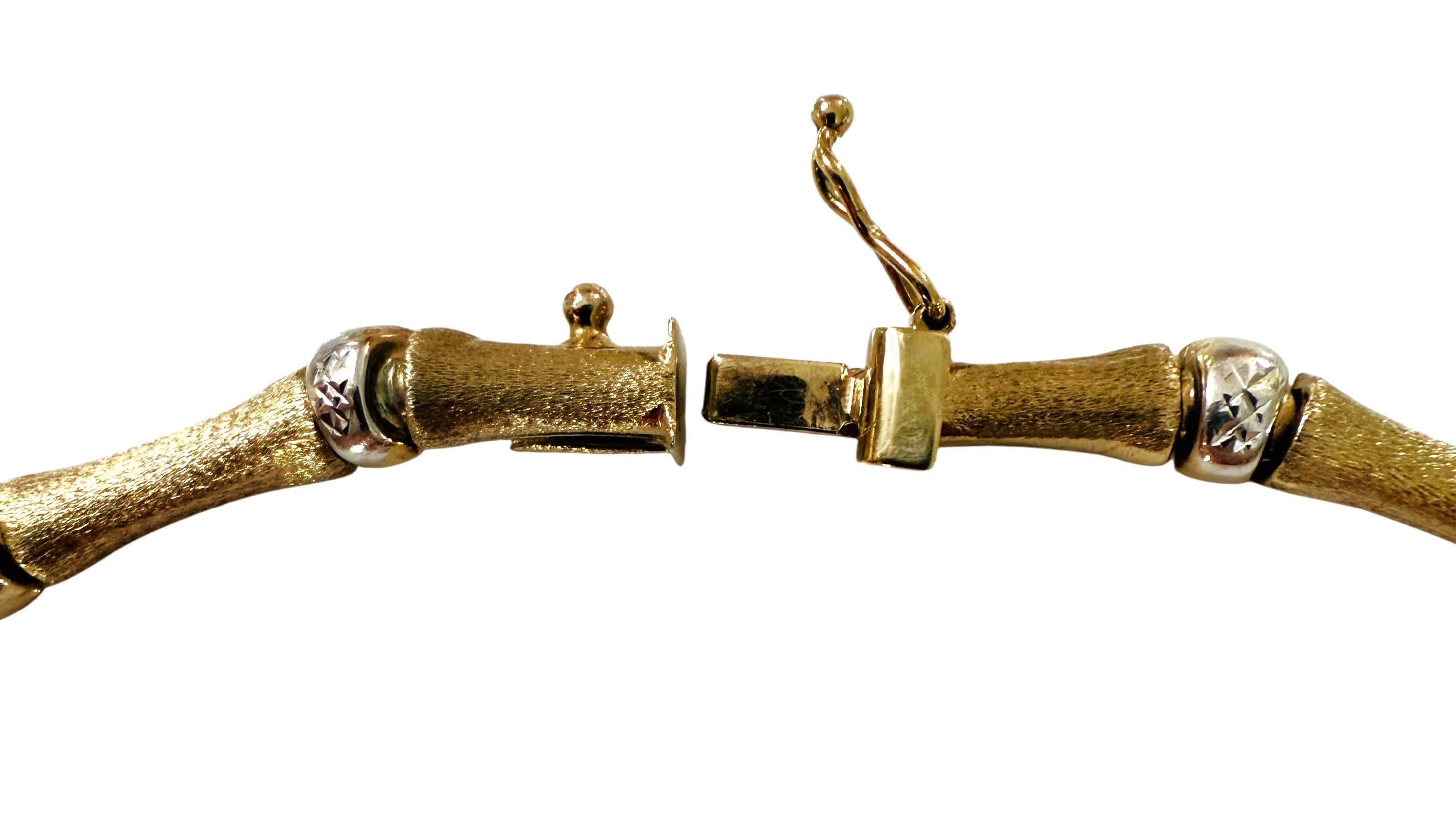 Collier de bambou en or jaune 14k et connecteurs taillés en diamant 17