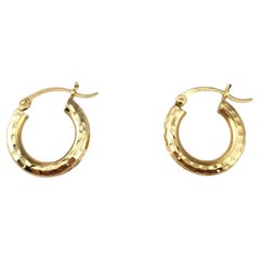 14K Yellow Gold Diamond Cut Hoop Earrings #17952