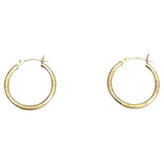 14K Yellow Gold Diamond Cut Hoop Earrings #21648