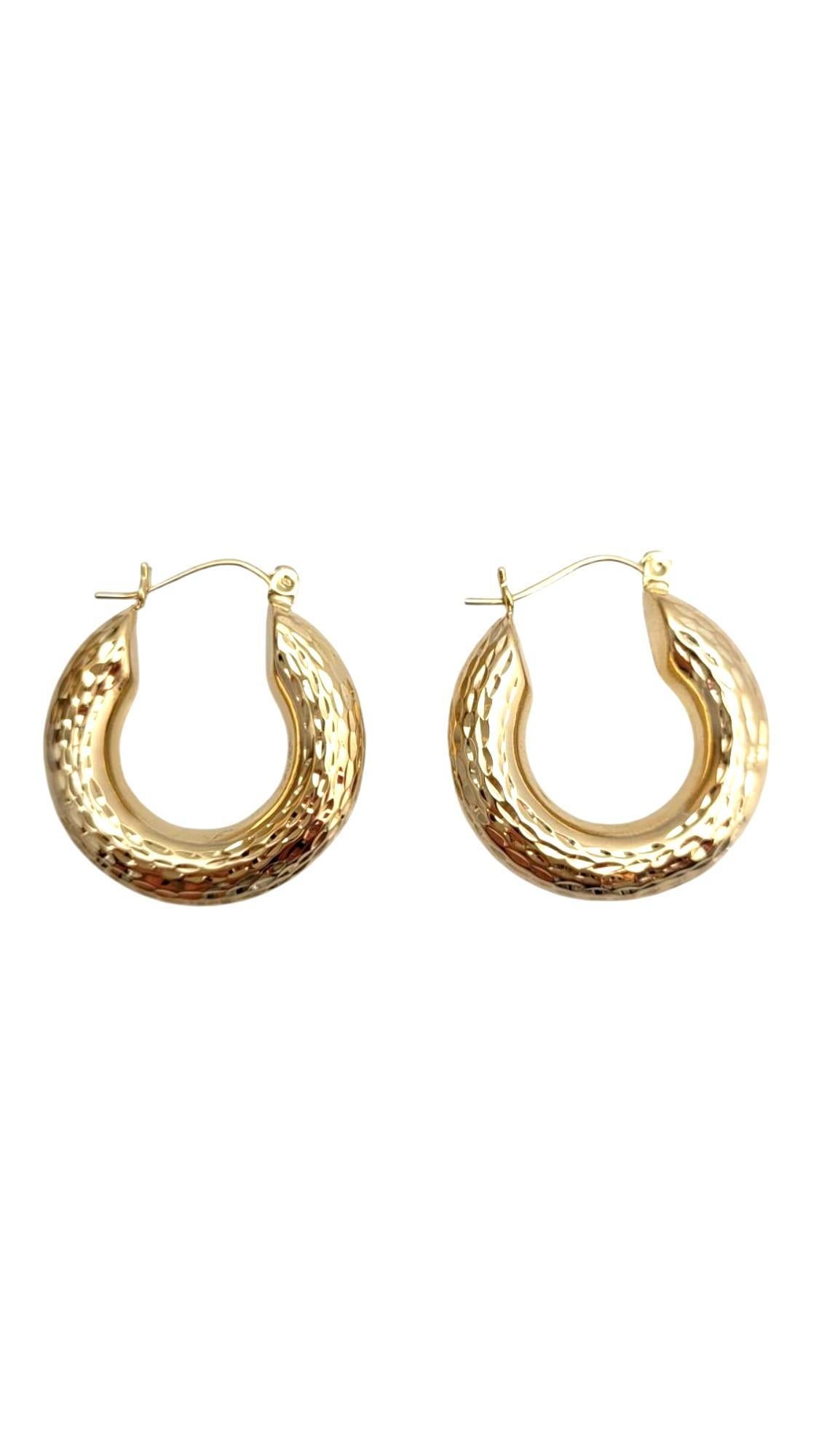 14K Yellow Gold Diamond Cut Hoop Earrings #21664