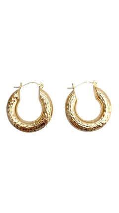 14K Yellow Gold Diamond Cut Hoop Earrings #21664