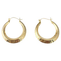 14K Yellow Gold Diamond Cut Hoop Earrings #21728