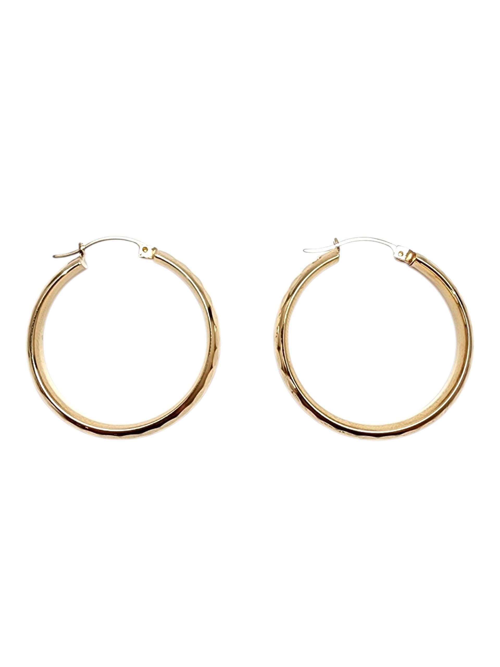Pendientes de aro de oro amarillo de 14 quilates con corte de diamante #22816 en venta