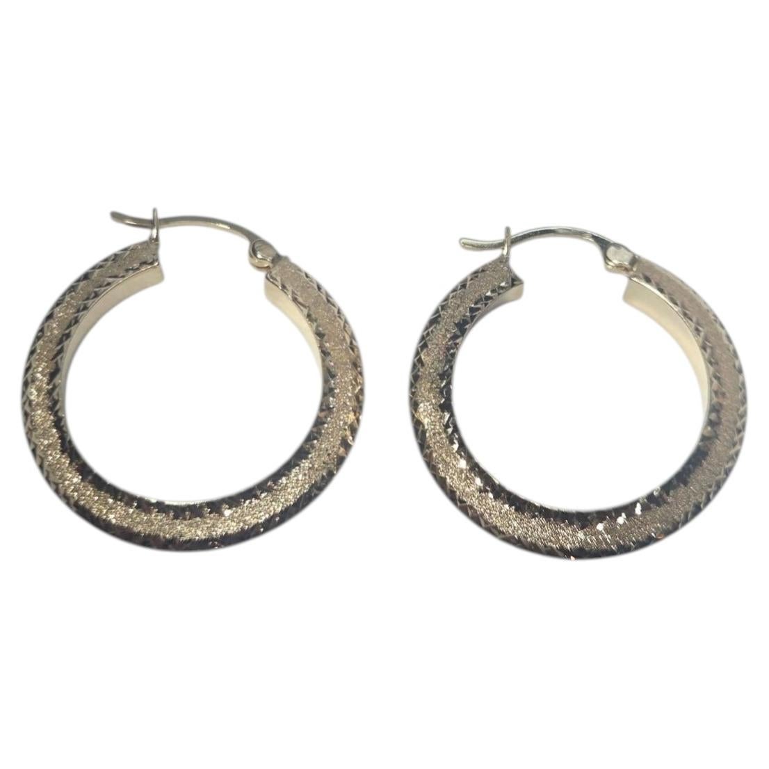 Boucles d'oreilles créoles en or jaune 14 carats à facettes de diamant #25719