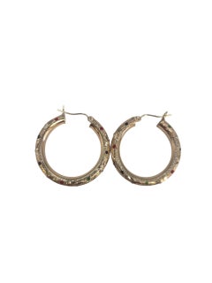 14k Yellow Gold Diamond Cut Hoop Earrings with Red, Green, Blue Enamel #23829