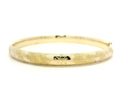 14k Yellow Gold Diamond Cut Polished 6.2mm Open Hinged Bangle Bracelet