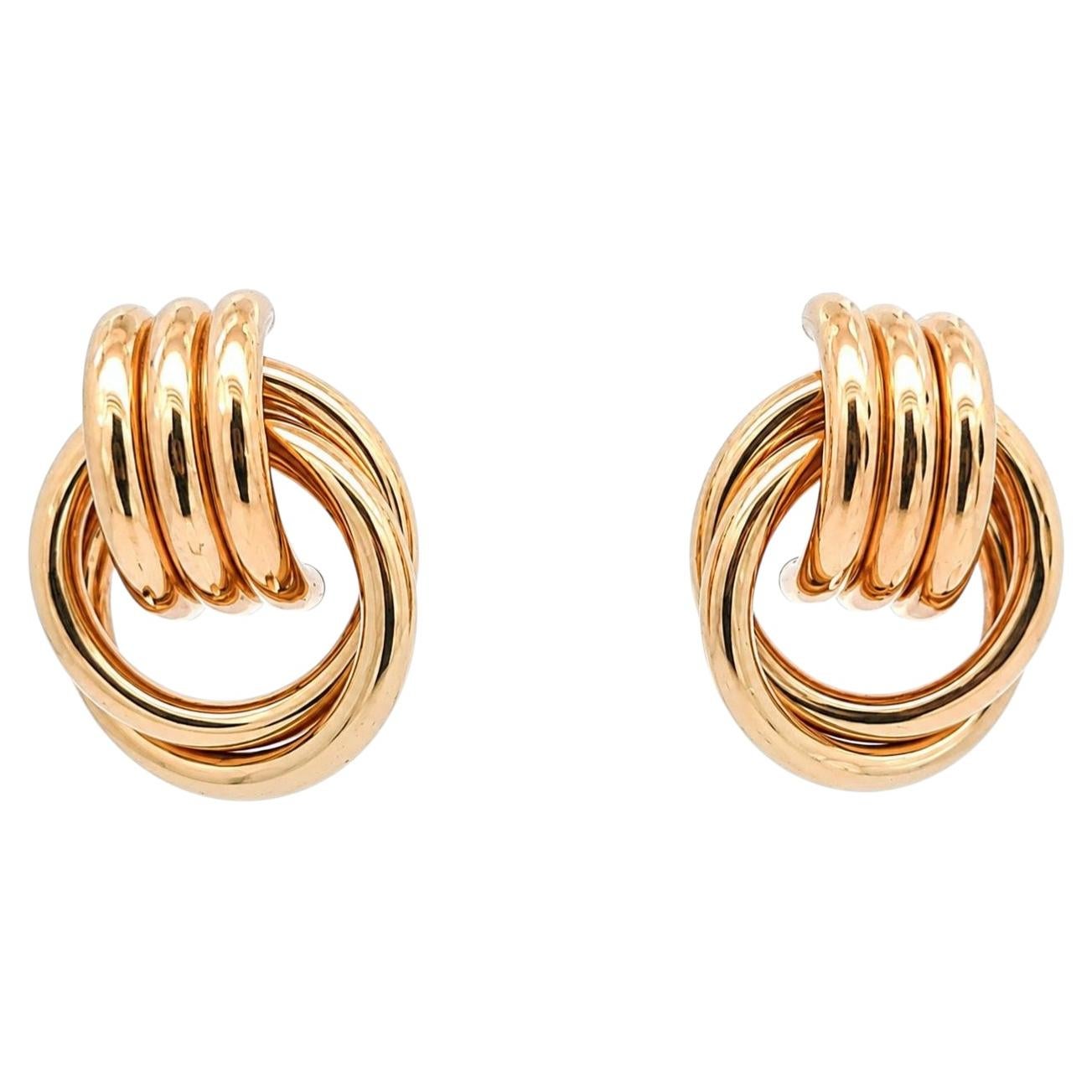 Pendientes colgantes de oro amarillo de 14k con corte de diamante, de forma abombada y con tubos entrelazados en venta