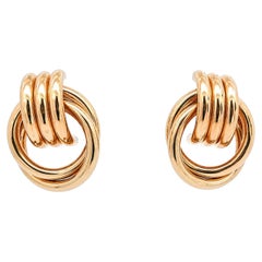14k Yellow Gold Diamond Cut Puffed Interlocking Tube Drop Earrings