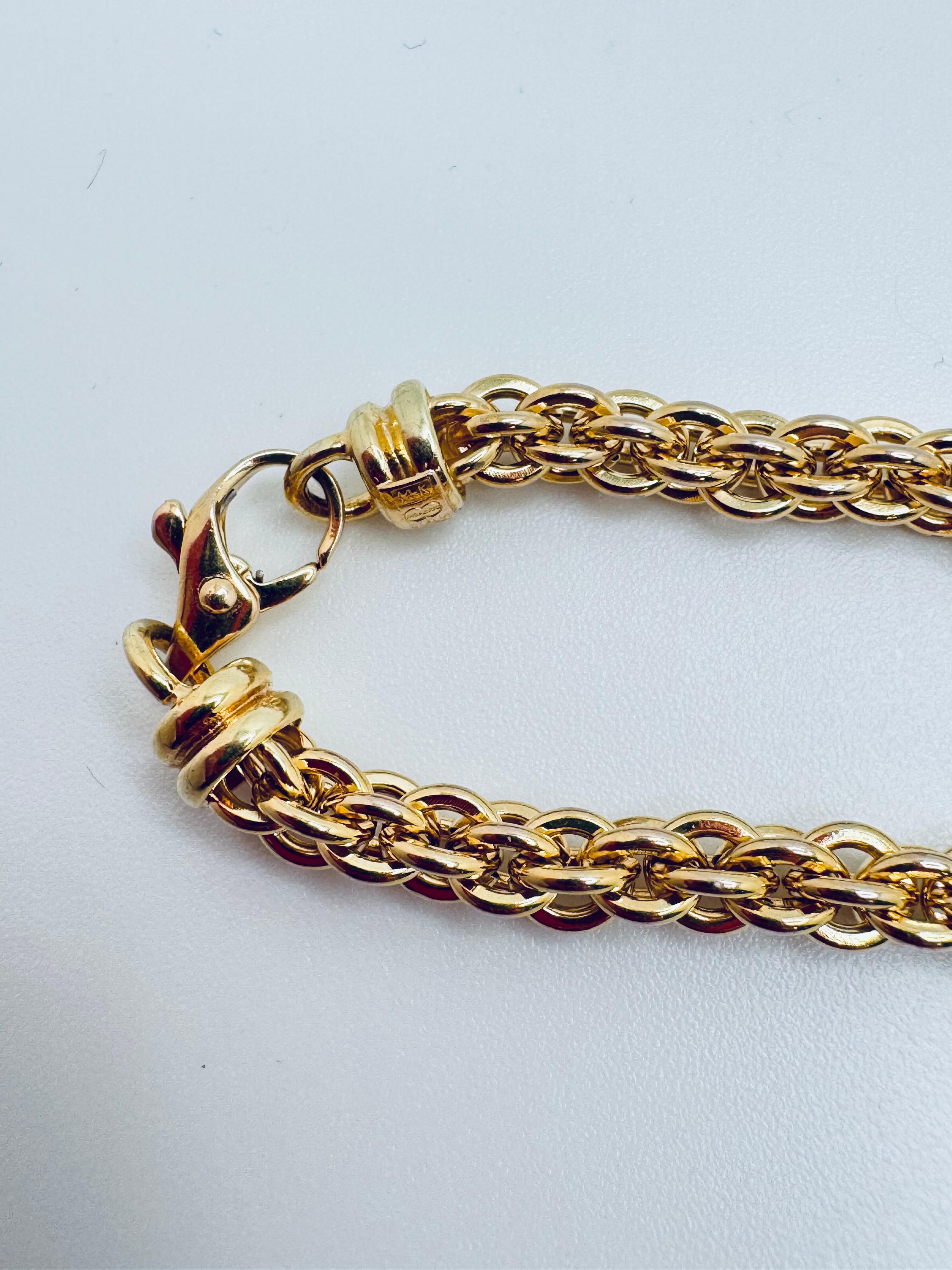 Art déco Collier de chaîne de blé en or jaune 14K serti de diamants en vente