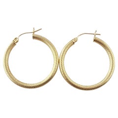 14k Yellow Gold Diamond Cut Wheat Design Hoop Earrings #23095