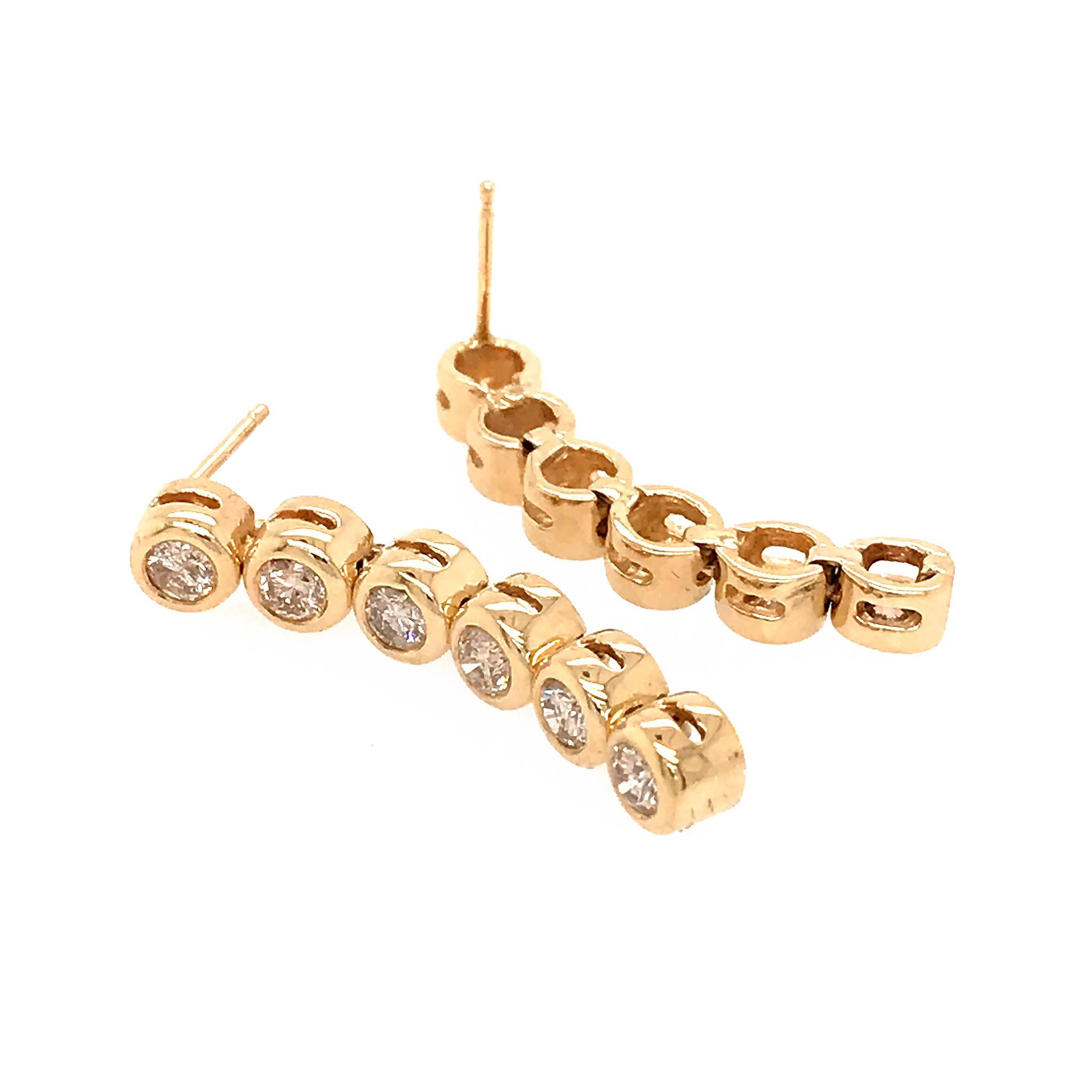 Women's 14 Karat Yellow Gold Diamond Dangle Drop Earrings