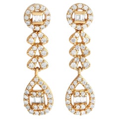 14K Yellow Gold Diamond Dangle Earrings, 0.35ct Baguette & Round Cuts