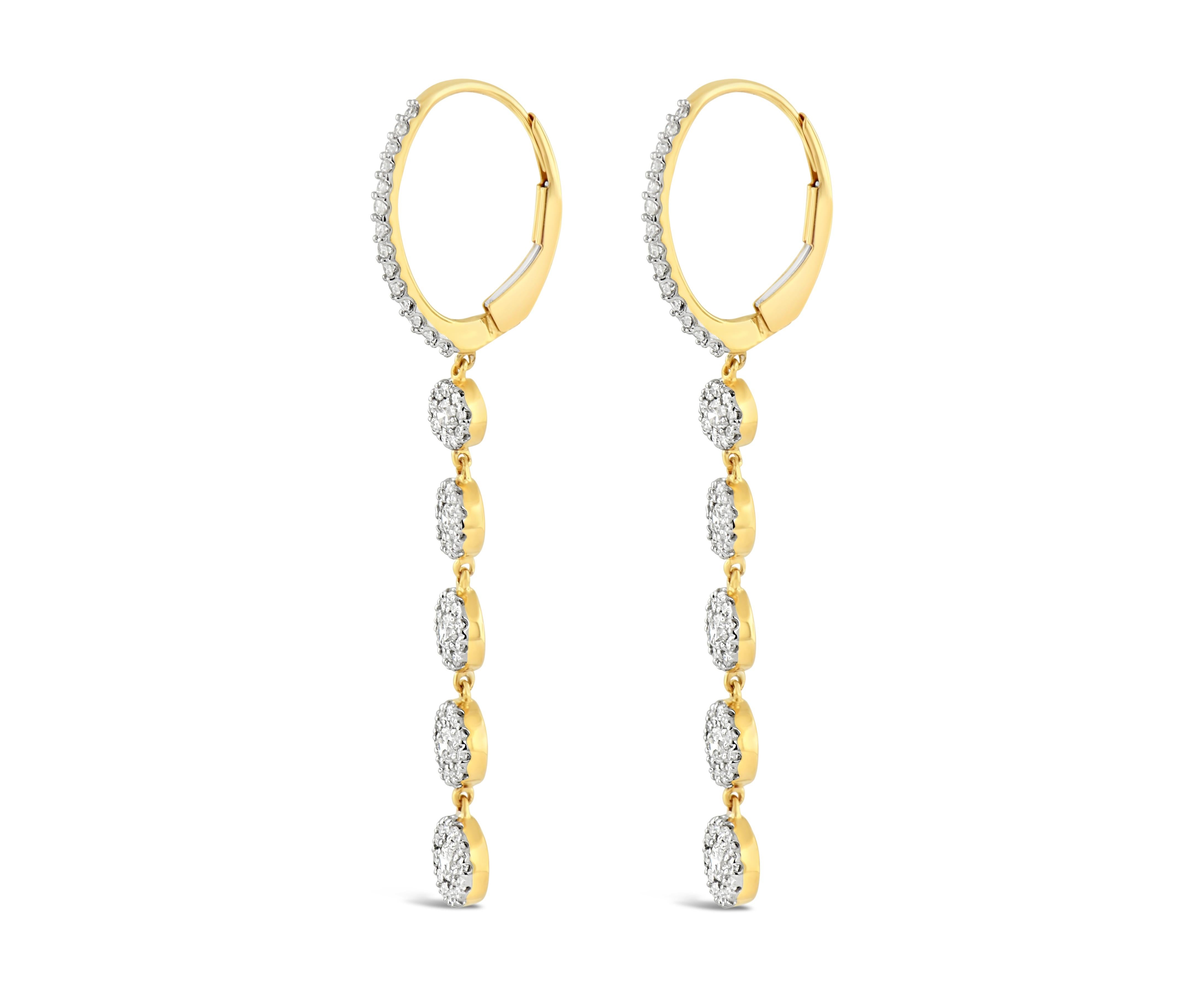 Show off your elegance with these 1 carat diamond dangle earrings. Fine Jewelry you can wear for any occasion.

14K Yellow Gold Diamond Dangle Earrings
Diamond weight: 1.03 ct total weight
Diamond color: H
Diamond clarity: I1