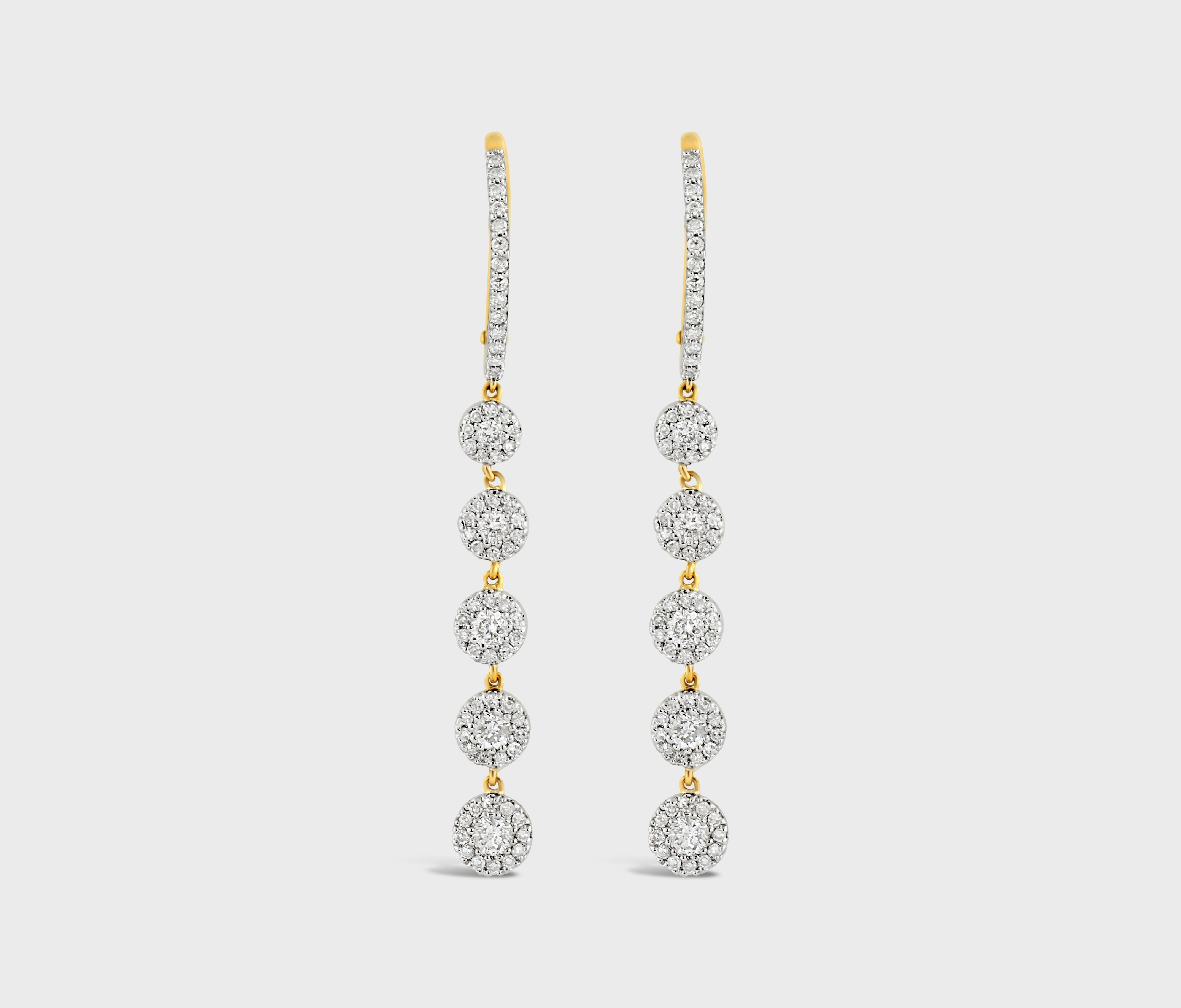 14K Yellow Gold Diamond Dangle Earrings In New Condition In New York, NY