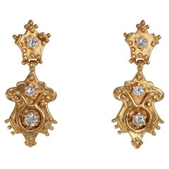 14K Yellow Gold Diamond Dangle Earrings