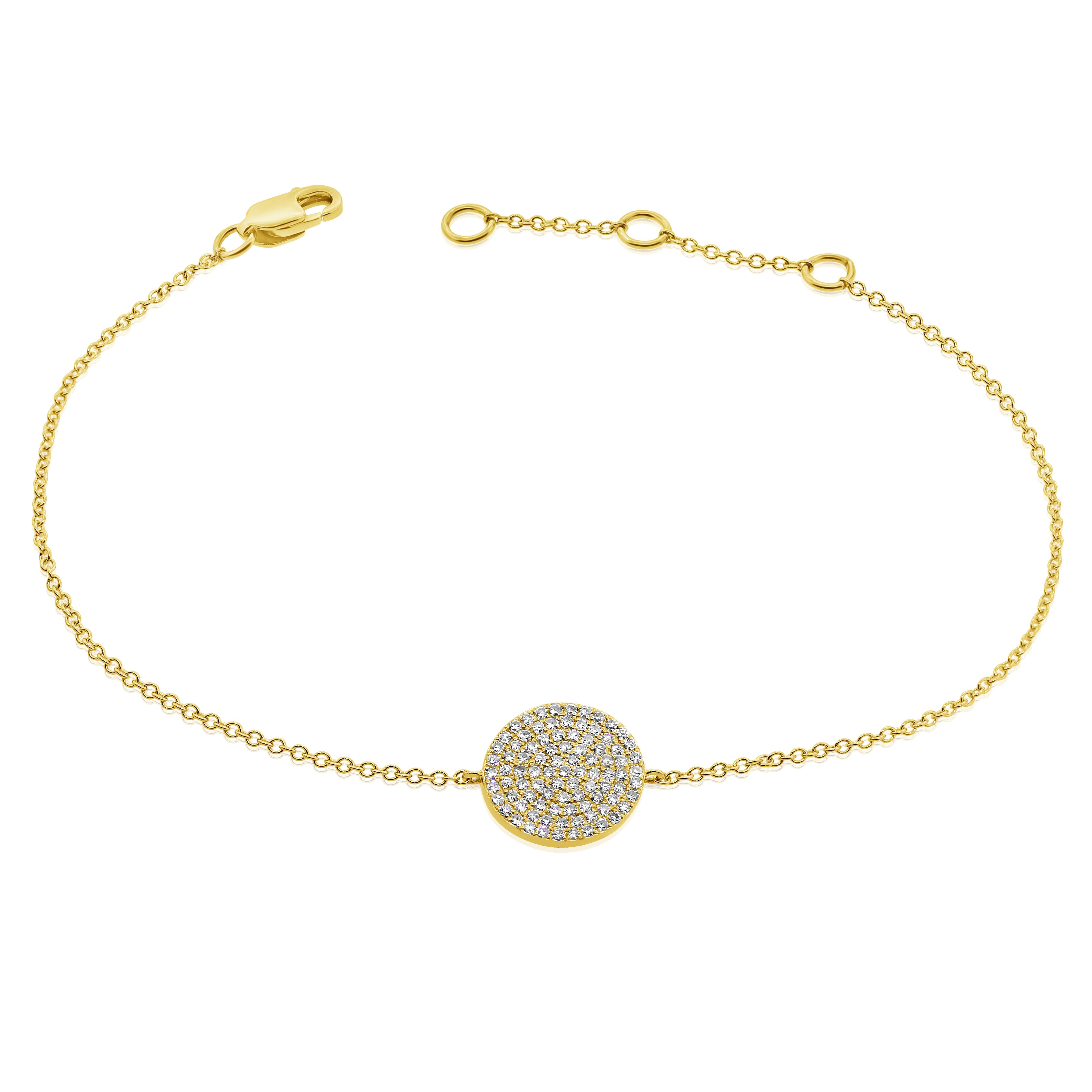 Single Cut 14K Yellow Gold Diamond Disc Chain Bracelet for Her For Sale